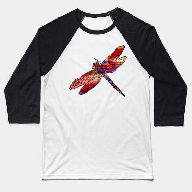 Ornate Dragon Fly Colorful Insect Illustration Baseball T-Shirt by VintCam